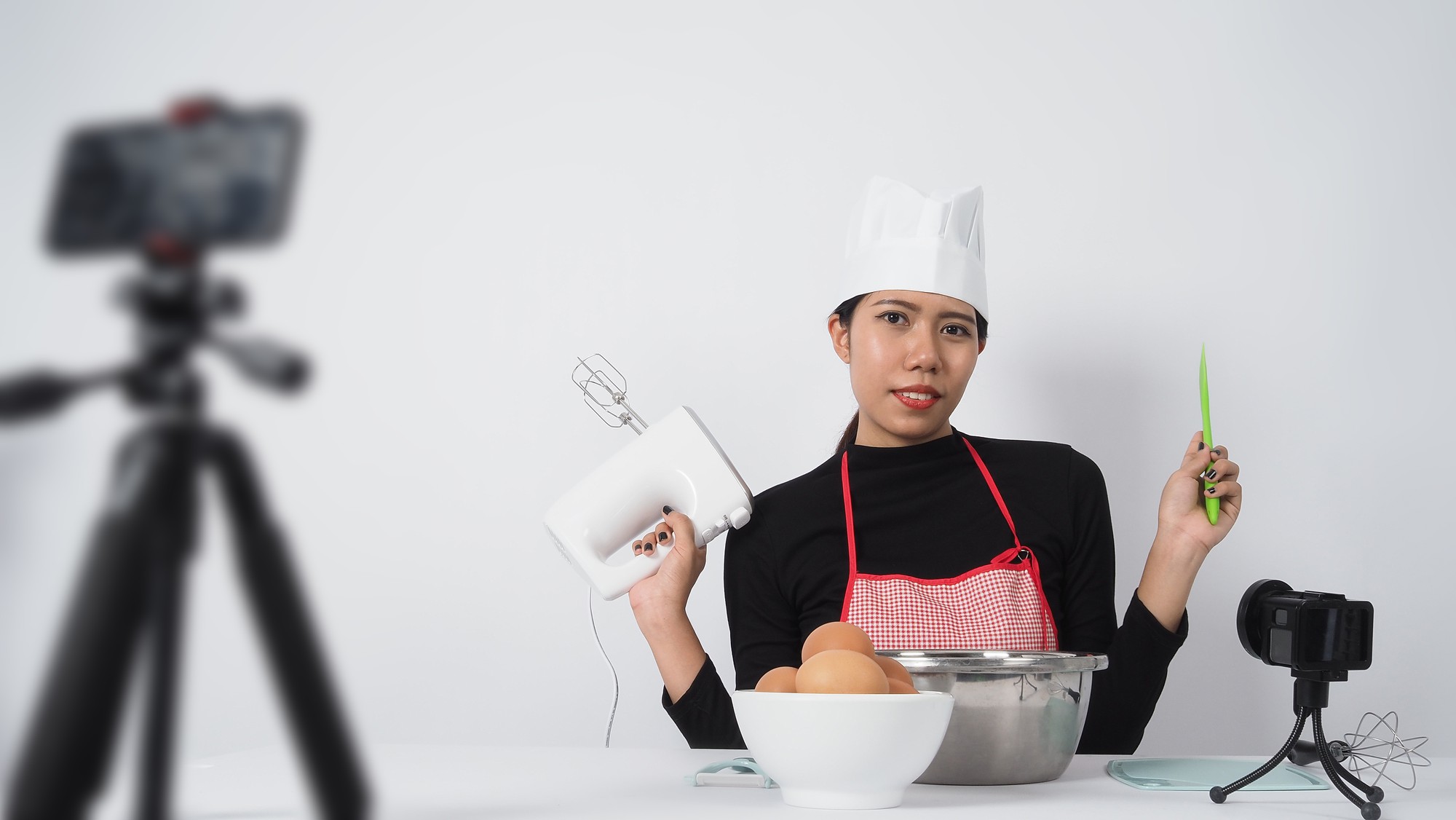 Chef teaching online with futuristic kitchen setup
